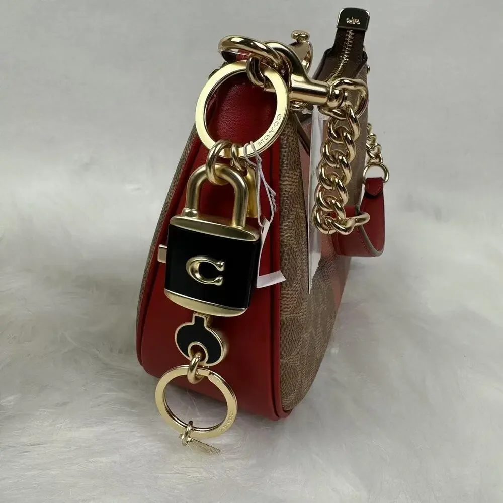 Coach Black and Gold Padlock Keychain Card Holder Charm